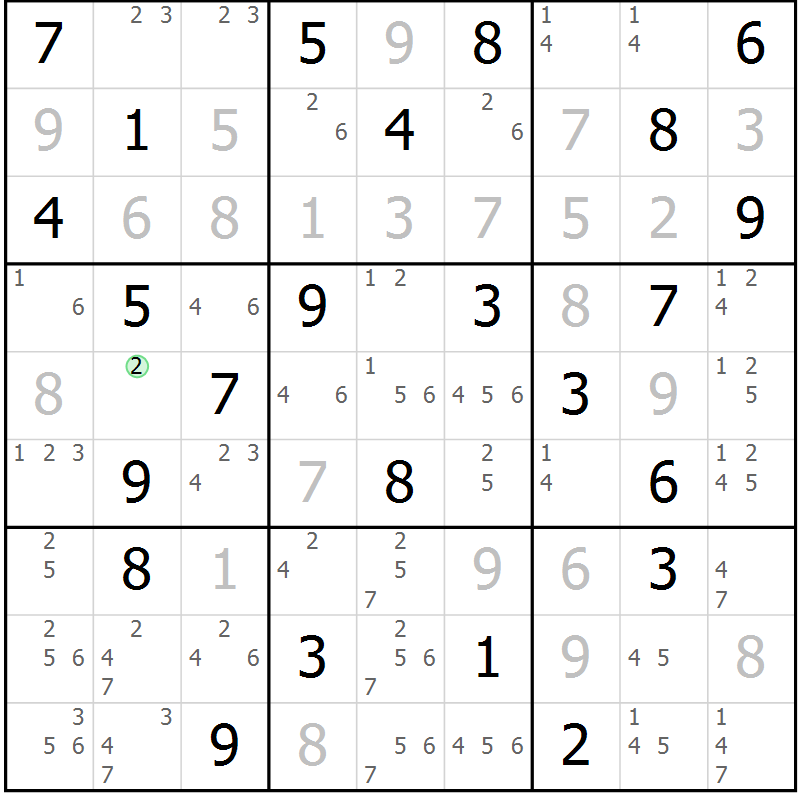 Position des candidats pour la solution de la Gr 58 page 61 du magazine de sudoku Maestro n° 097