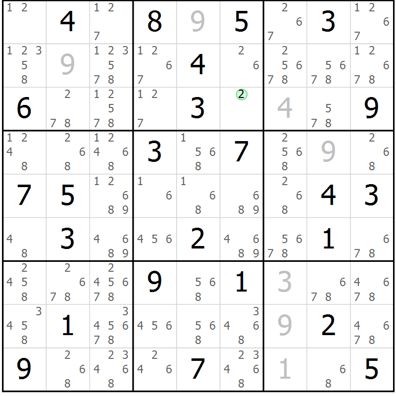 Position des candidats pour la solution de la Gr 59 page 62 du magazine de sudoku Maestro n° 097