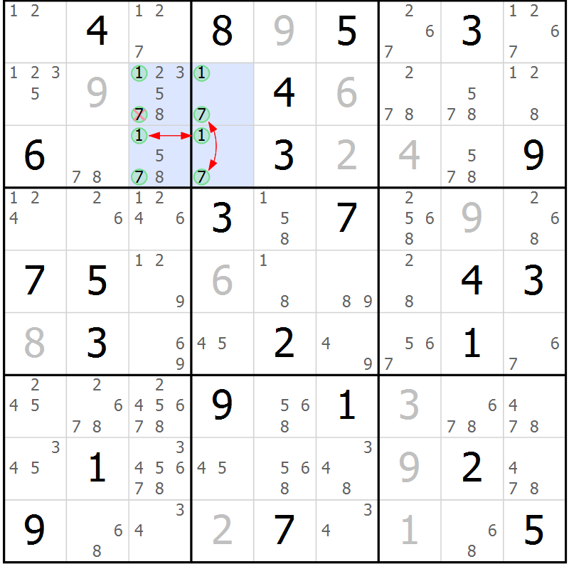 Position des candidats pour la solution de la Gr 59 page 62 du magazine de sudoku Maestro n° 097