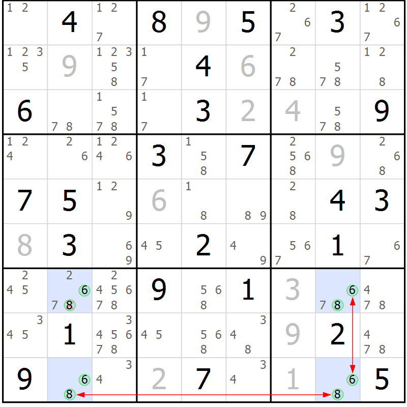 Position des candidats pour la solution de la Gr 59 page 62 du magazine de sudoku Maestro n° 097