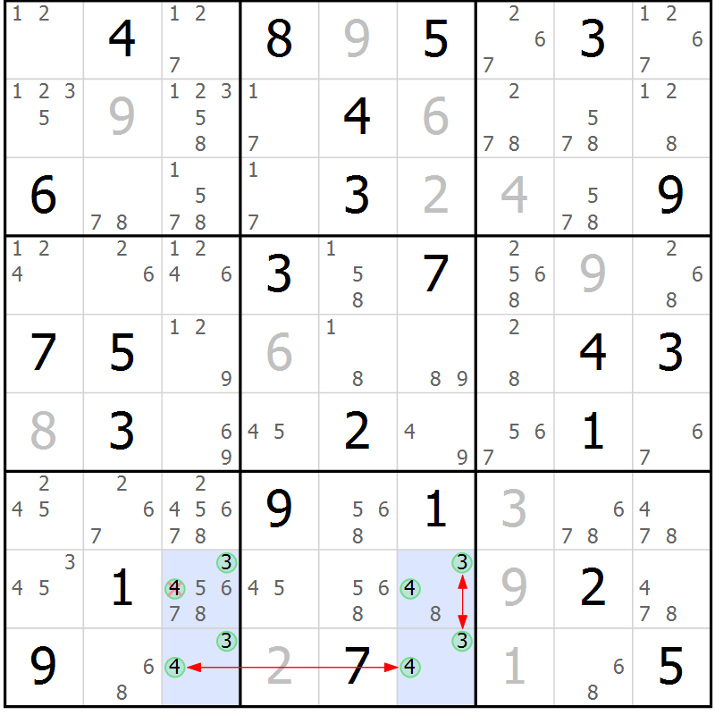 Position des candidats pour la solution de la Gr 59 page 62 du magazine de sudoku Maestro n° 097