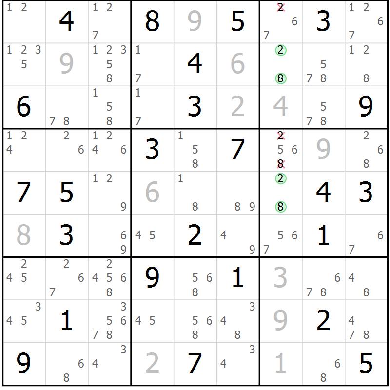 Position des candidats pour la solution de la Gr 59 page 62 du magazine de sudoku Maestro n° 097