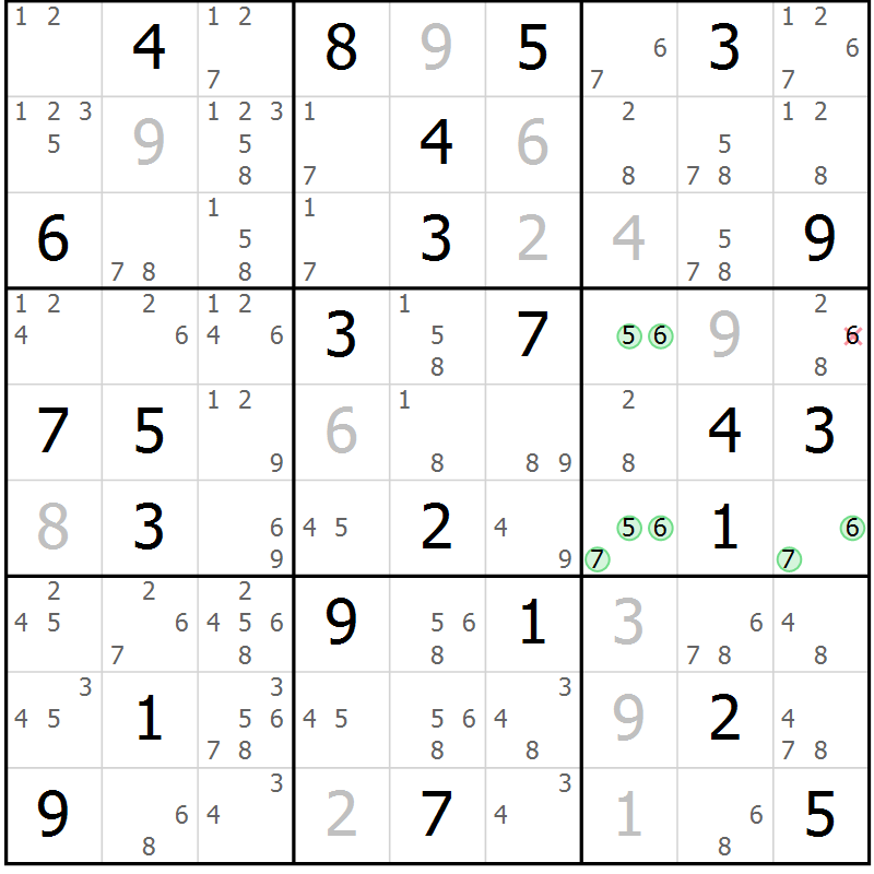 Position des candidats pour la solution de la Gr 59 page 62 du magazine de sudoku Maestro n° 097