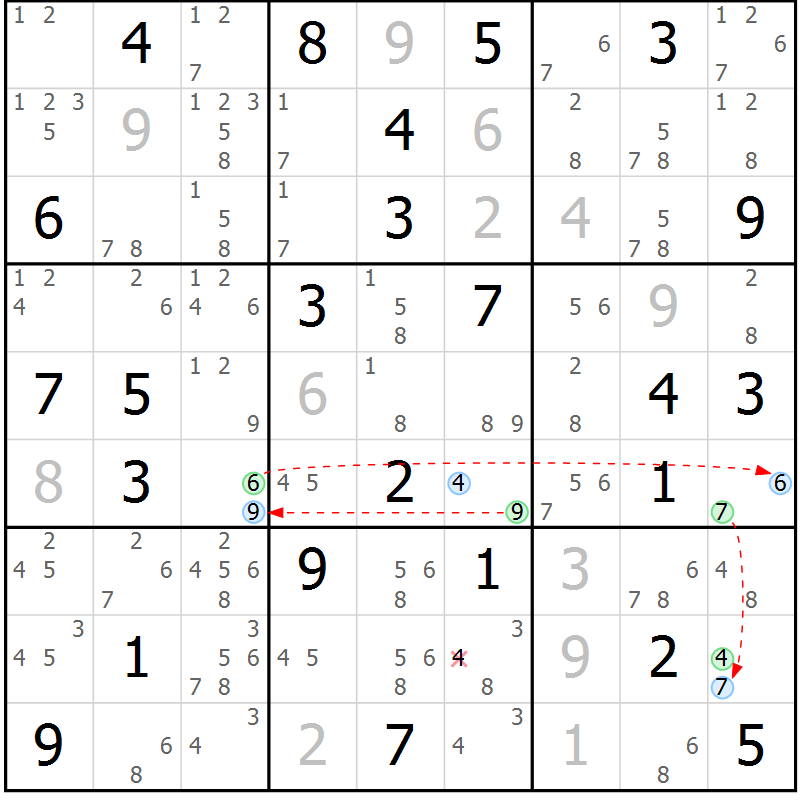 Position des candidats pour la solution de la Gr 59 page 62 du magazine de sudoku Maestro n° 097