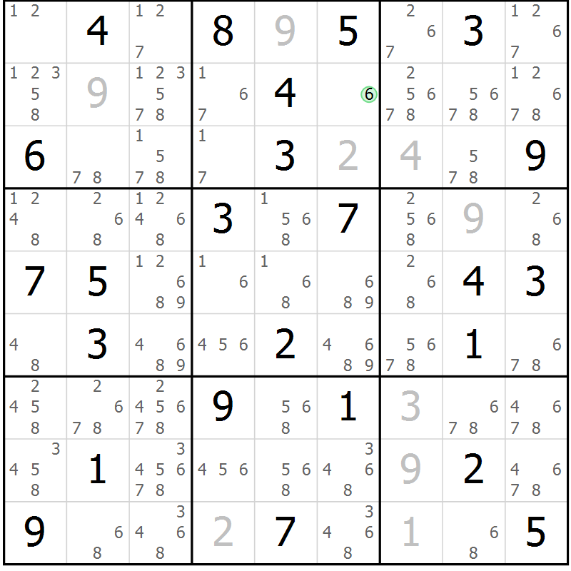Position des candidats pour la solution de la Gr 59 page 62 du magazine de sudoku Maestro n° 097