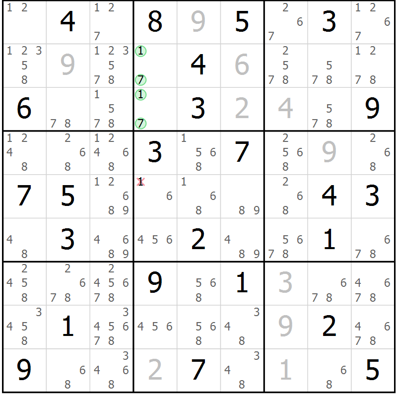 Position des candidats pour la solution de la Gr 59 page 62 du magazine de sudoku Maestro n° 097