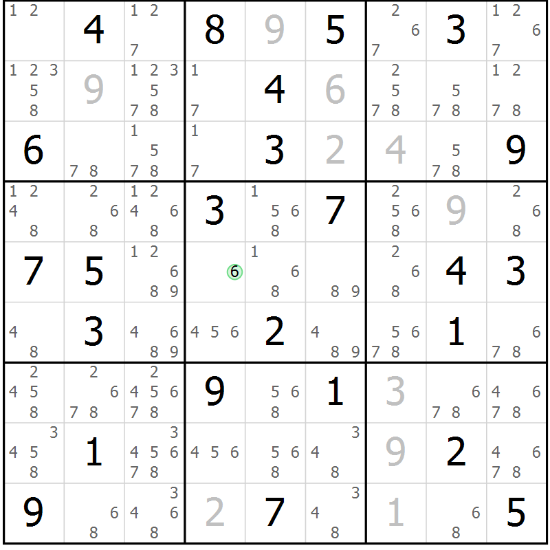 Position des candidats pour la solution de la Gr 59 page 62 du magazine de sudoku Maestro n° 097