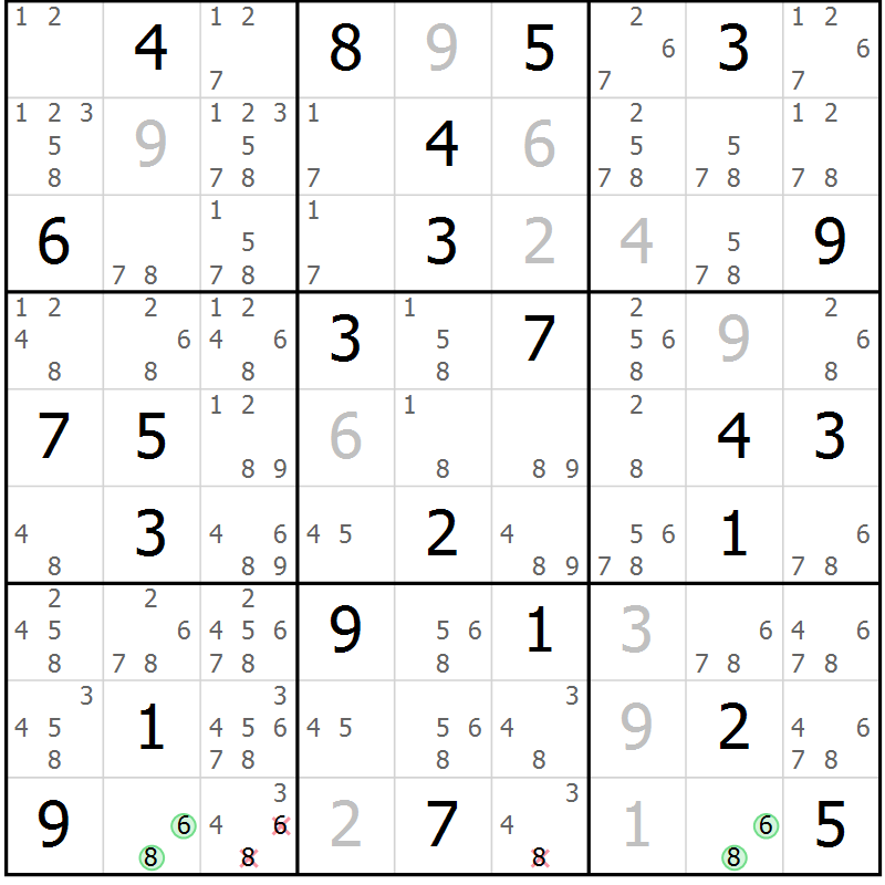 Position des candidats pour la solution de la Gr 59 page 62 du magazine de sudoku Maestro n° 097