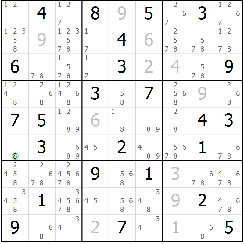 Position des candidats pour la solution de la Gr 59 page 62 du magazine de sudoku Maestro n° 097