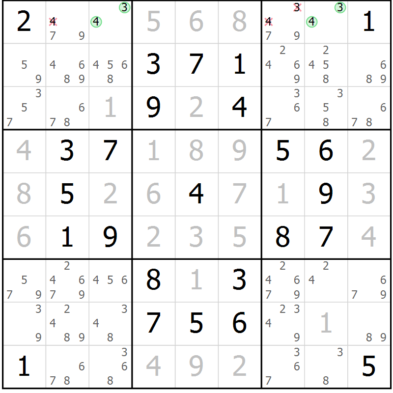 Position des candidats pour la solution de la Gr 6 page 9 du magazine de sudoku Maestro n° 097