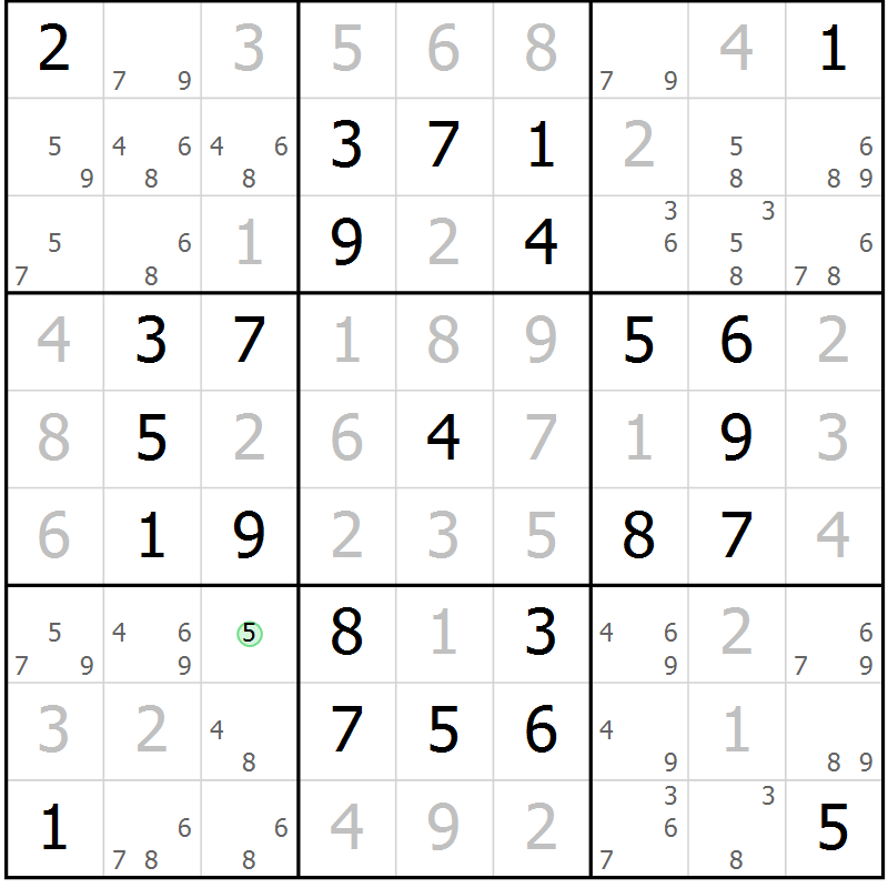 Position des candidats pour la solution de la Gr 6 page 9 du magazine de sudoku Maestro n° 097