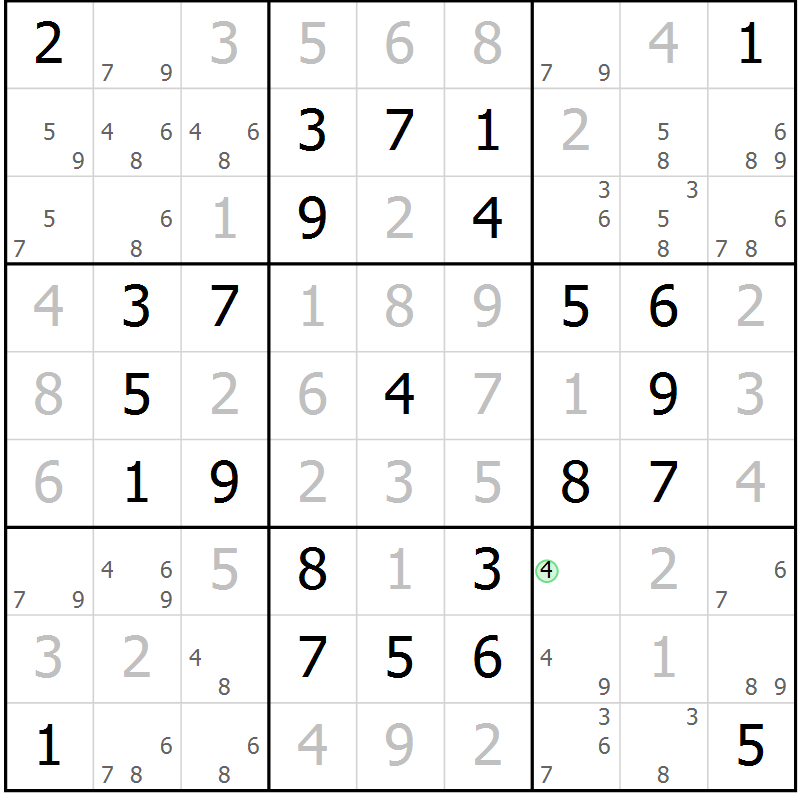 Position des candidats pour la solution de la Gr 6 page 9 du magazine de sudoku Maestro n° 097