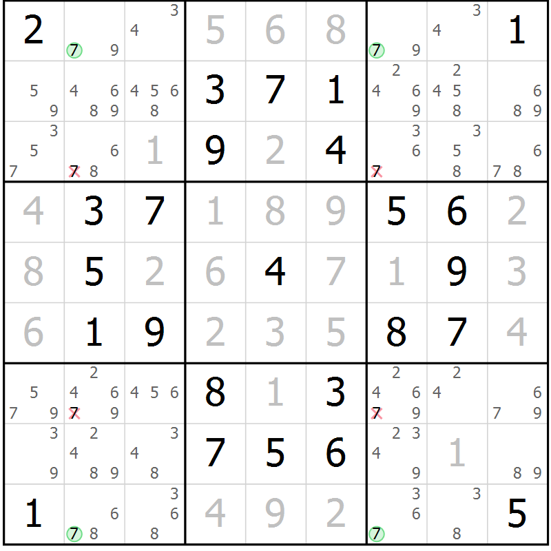 Position des candidats pour la solution de la Gr 6 page 9 du magazine de sudoku Maestro n° 097