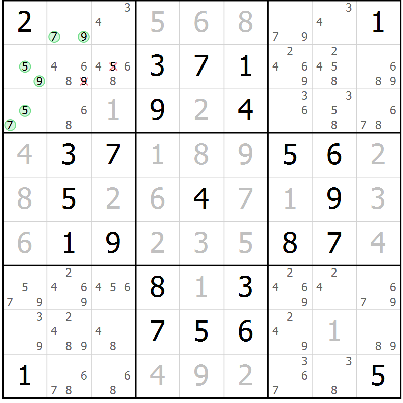 Position des candidats pour la solution de la Gr 6 page 9 du magazine de sudoku Maestro n° 097