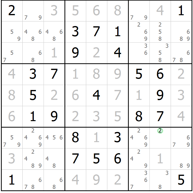 Position des candidats pour la solution de la Gr 6 page 9 du magazine de sudoku Maestro n° 097