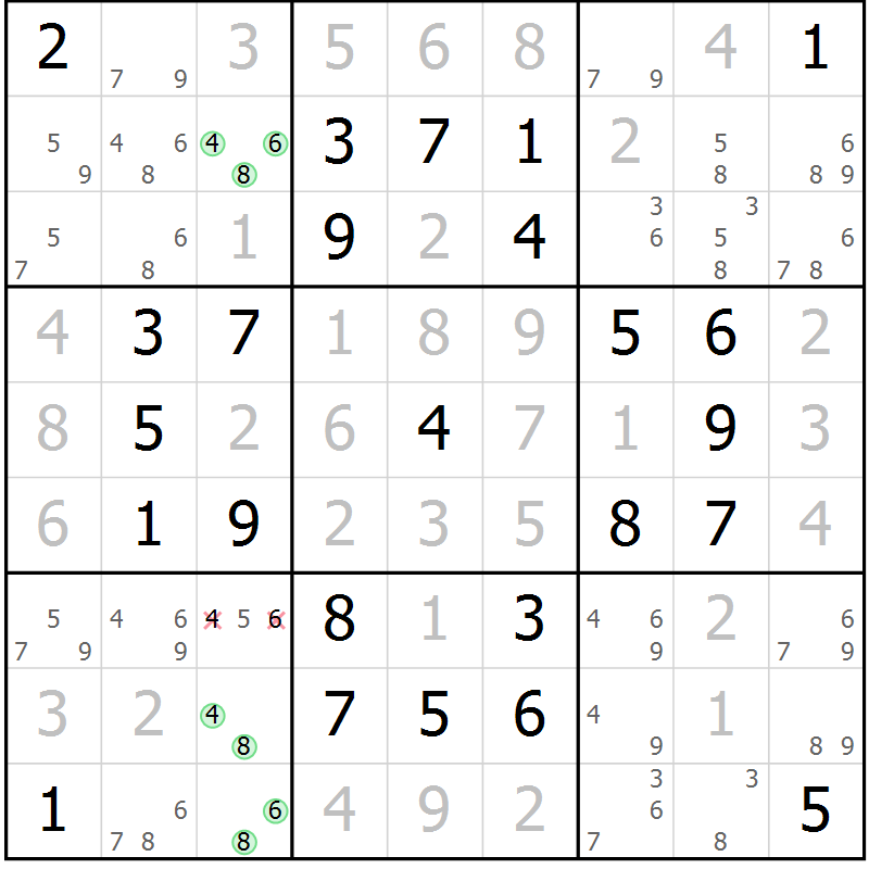 Position des candidats pour la solution de la Gr 6 page 9 du magazine de sudoku Maestro n° 097