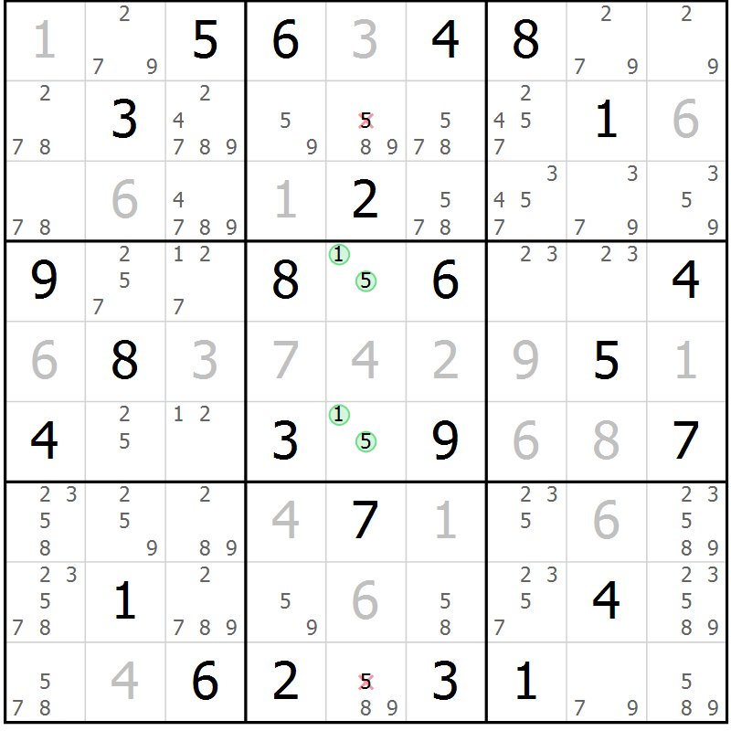 Position des candidats pour la solution de la Gr 60 page 63 du magazine de sudoku Maestro n° 097