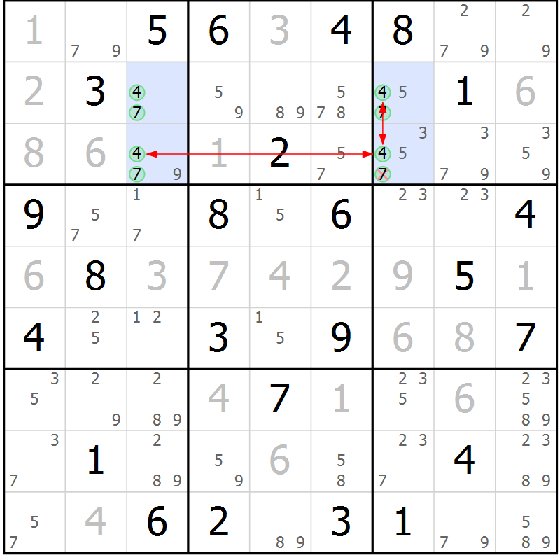 Position des candidats pour la solution de la Gr 60 page 63 du magazine de sudoku Maestro n° 097
