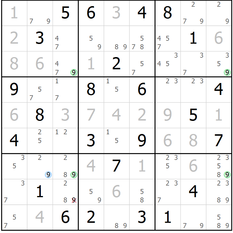 Position des candidats pour la solution de la Gr 60 page 63 du magazine de sudoku Maestro n° 097