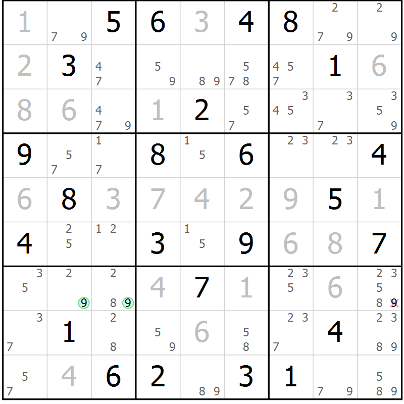Position des candidats pour la solution de la Gr 60 page 63 du magazine de sudoku Maestro n° 097