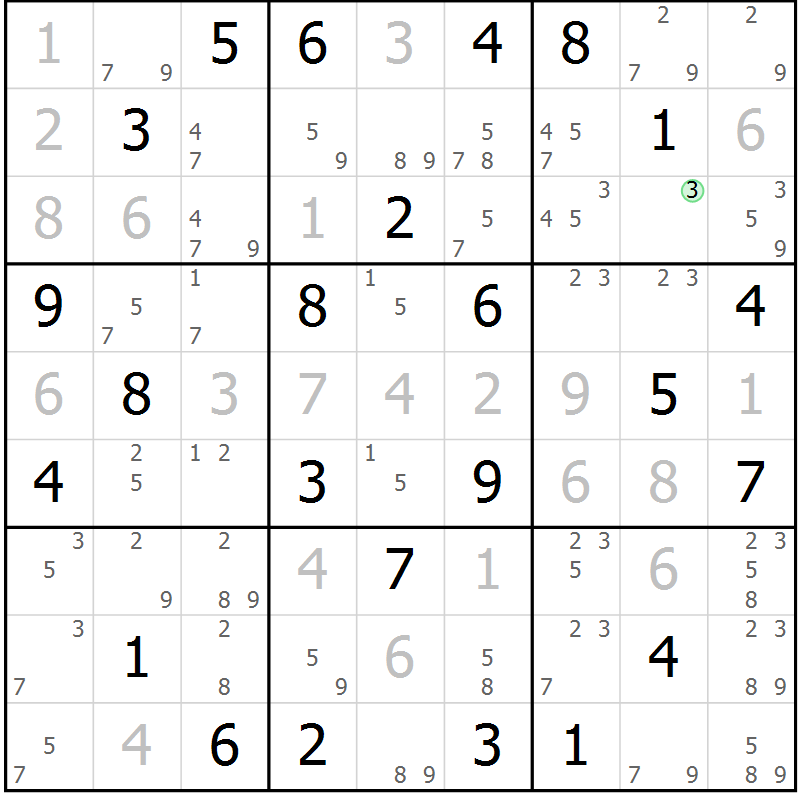 Position des candidats pour la solution de la Gr 60 page 63 du magazine de sudoku Maestro n° 097