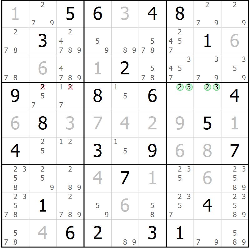 Position des candidats pour la solution de la Gr 60 page 63 du magazine de sudoku Maestro n° 097