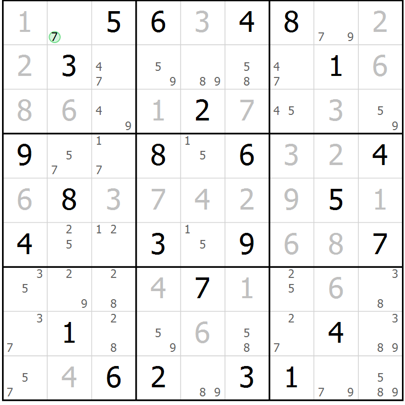 Position des candidats pour la solution de la Gr 60 page 63 du magazine de sudoku Maestro n° 097