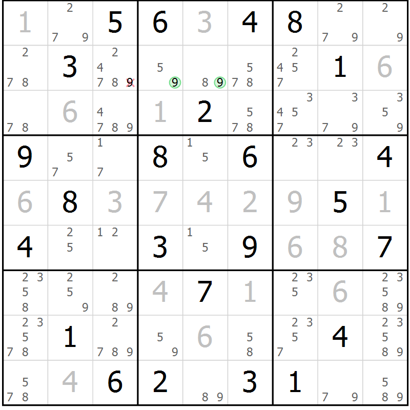 Position des candidats pour la solution de la Gr 60 page 63 du magazine de sudoku Maestro n° 097