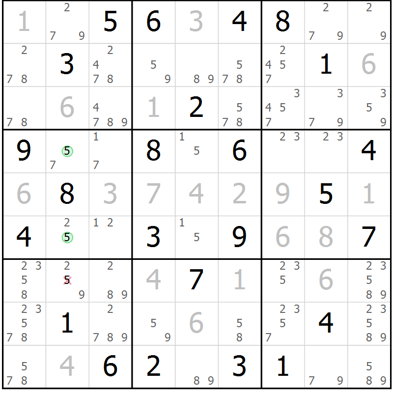 Position des candidats pour la solution de la Gr 60 page 63 du magazine de sudoku Maestro n° 097