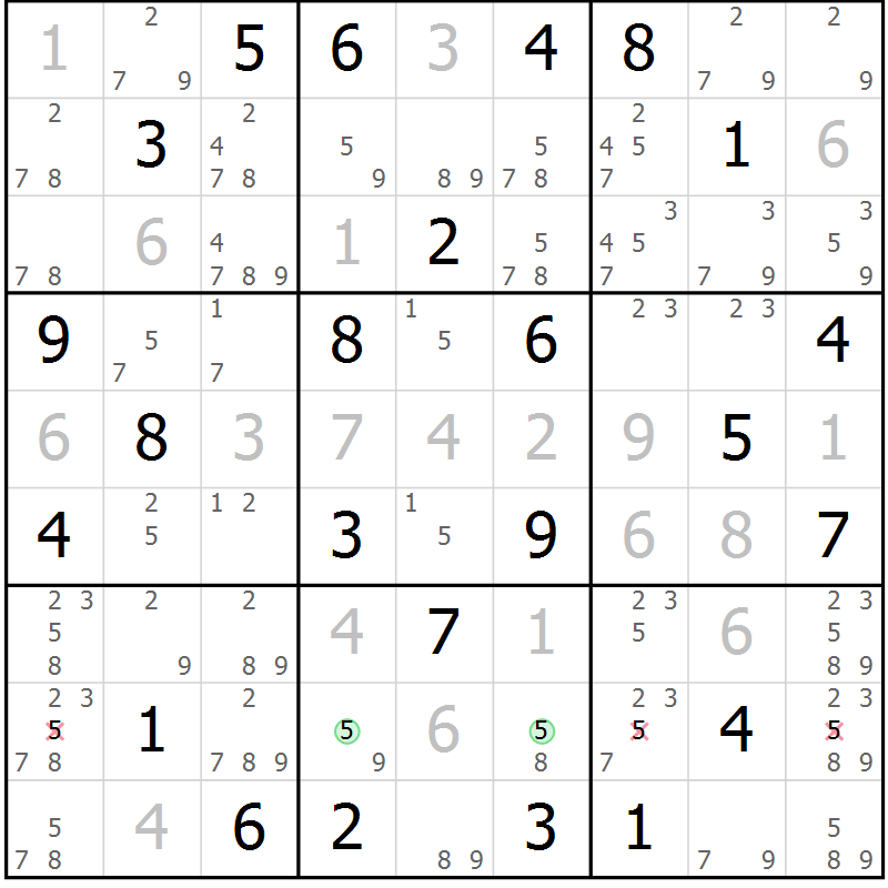 Position des candidats pour la solution de la Gr 60 page 63 du magazine de sudoku Maestro n° 097