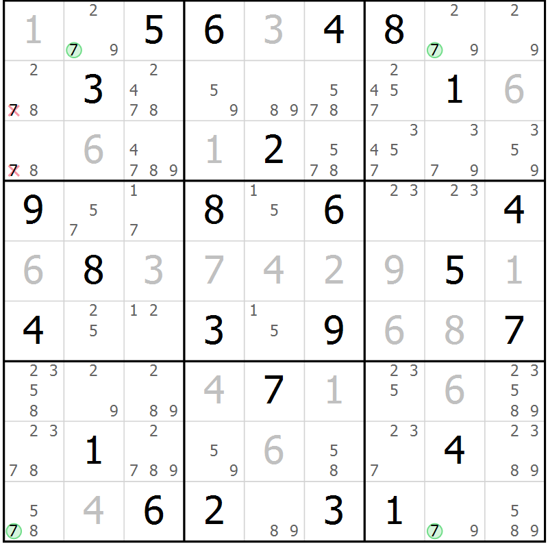 Position des candidats pour la solution de la Gr 60 page 63 du magazine de sudoku Maestro n° 097