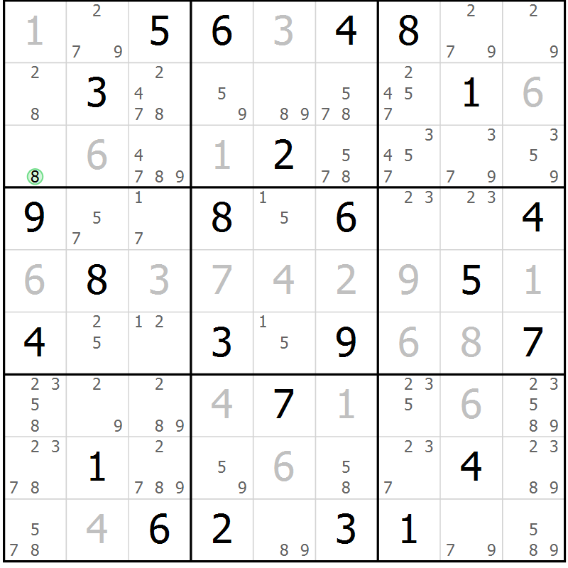 Position des candidats pour la solution de la Gr 60 page 63 du magazine de sudoku Maestro n° 097