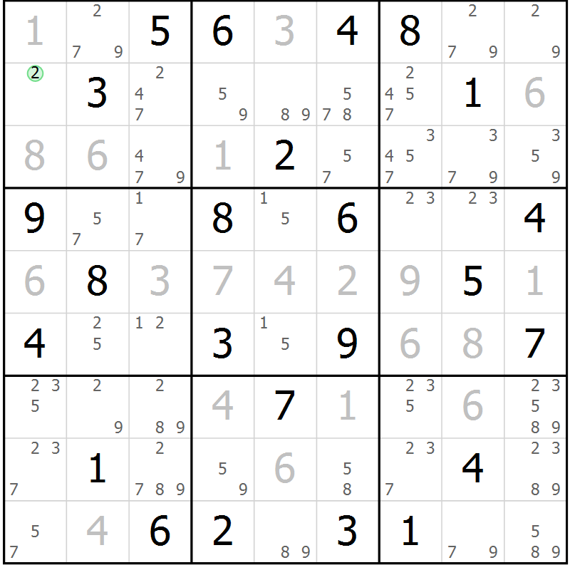 Position des candidats pour la solution de la Gr 60 page 63 du magazine de sudoku Maestro n° 097