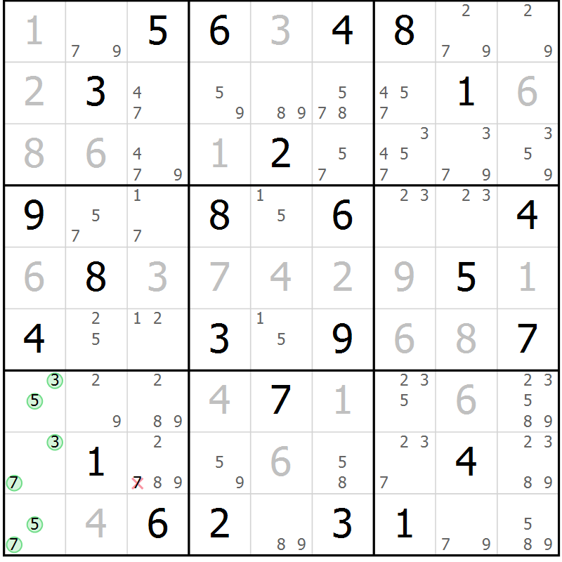 Position des candidats pour la solution de la Gr 60 page 63 du magazine de sudoku Maestro n° 097