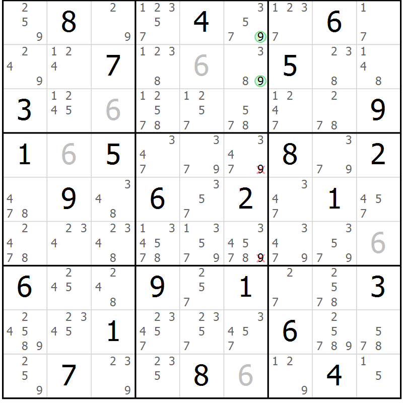 Position des candidats pour la solution de la Gr 61 page 64 du magazine de sudoku Maestro n° 097