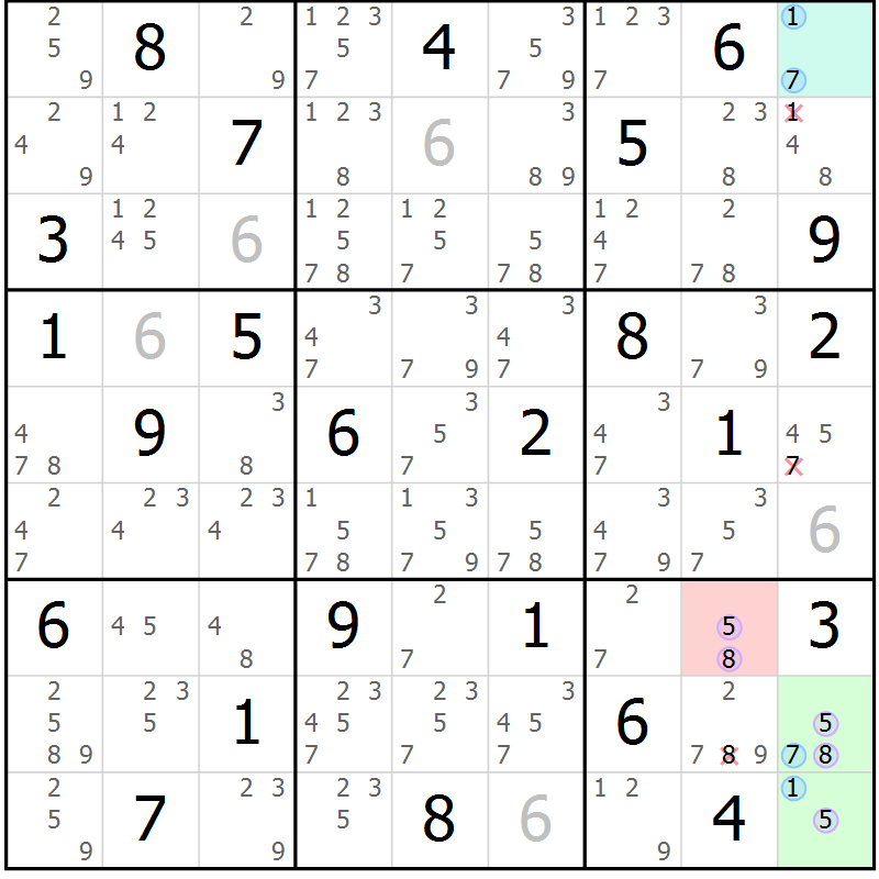 Position des candidats pour la solution de la Gr 61 page 64 du magazine de sudoku Maestro n° 097