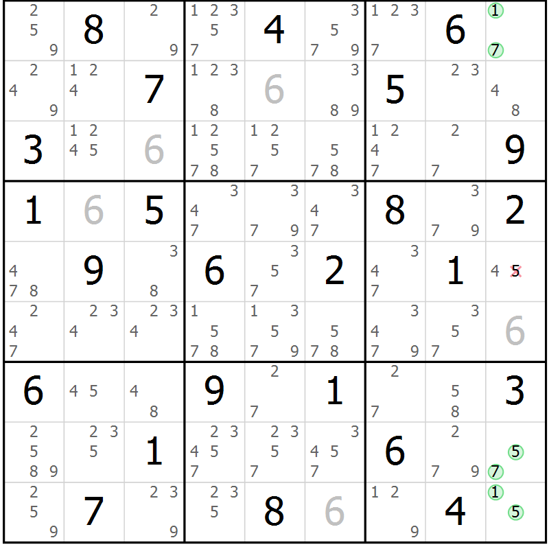 Position des candidats pour la solution de la Gr 61 page 64 du magazine de sudoku Maestro n° 097