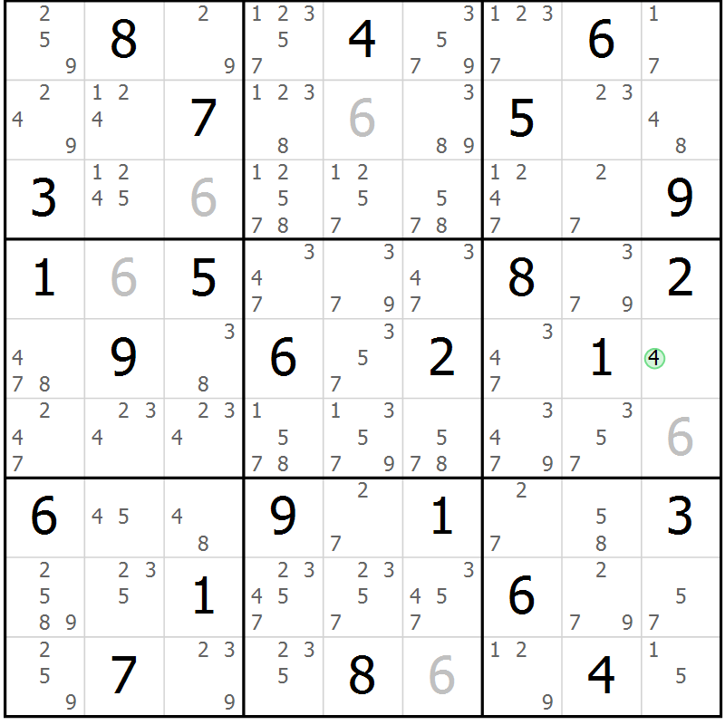 Position des candidats pour la solution de la Gr 61 page 64 du magazine de sudoku Maestro n° 097