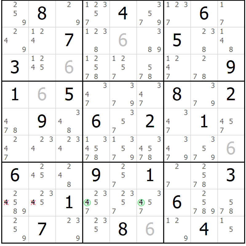 Position des candidats pour la solution de la Gr 61 page 64 du magazine de sudoku Maestro n° 097
