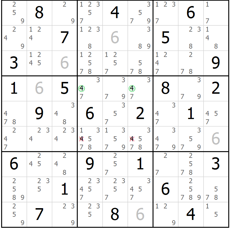 Position des candidats pour la solution de la Gr 61 page 64 du magazine de sudoku Maestro n° 097