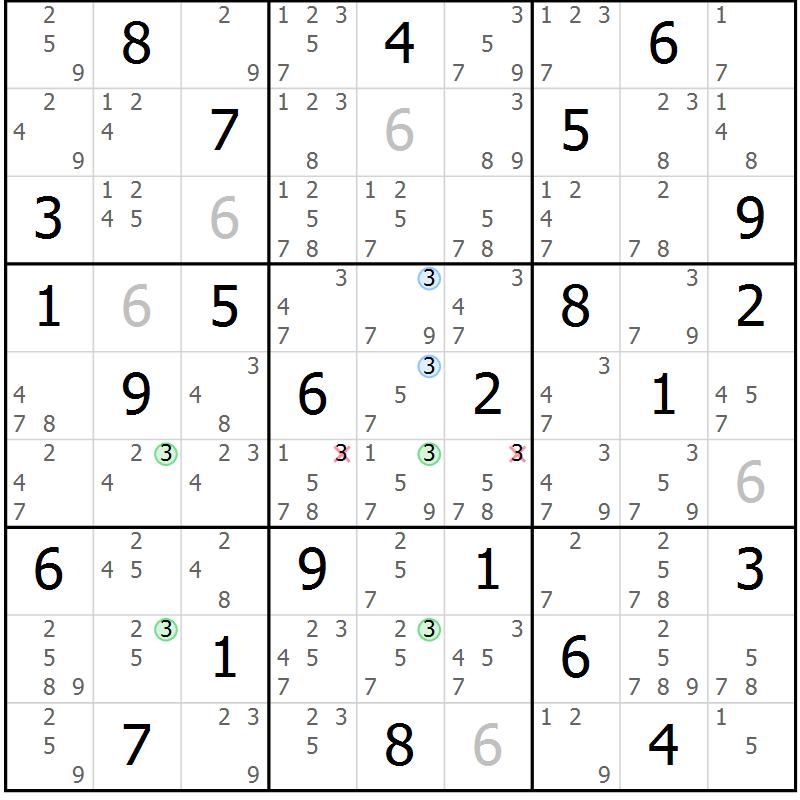 Position des candidats pour la solution de la Gr 61 page 64 du magazine de sudoku Maestro n° 097