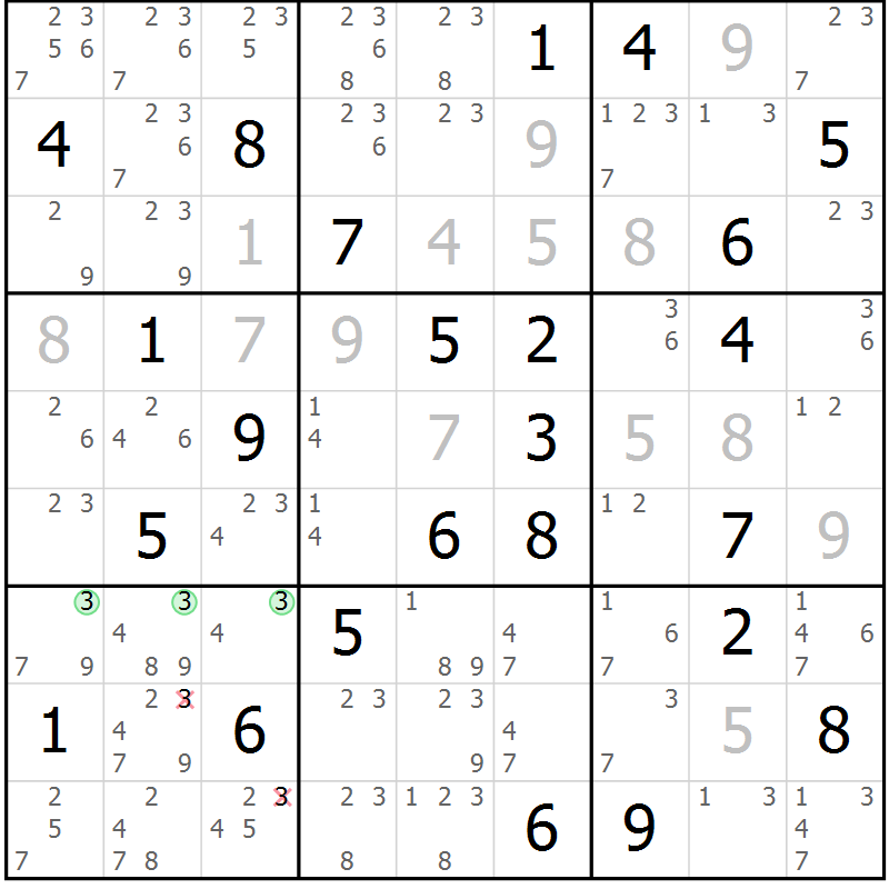 Position des candidats pour la solution de la Gr 62 page 65 du magazine de sudoku Maestro n° 097