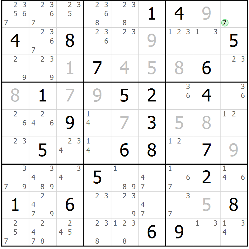 Position des candidats pour la solution de la Gr 62 page 65 du magazine de sudoku Maestro n° 097