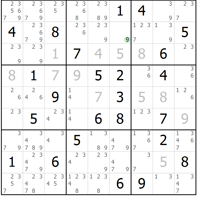 Position des candidats pour la solution de la Gr 62 page 65 du magazine de sudoku Maestro n° 097