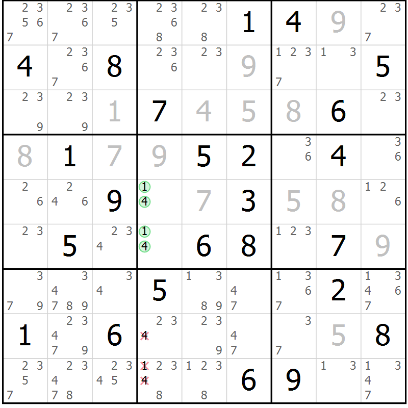 Position des candidats pour la solution de la Gr 62 page 65 du magazine de sudoku Maestro n° 097