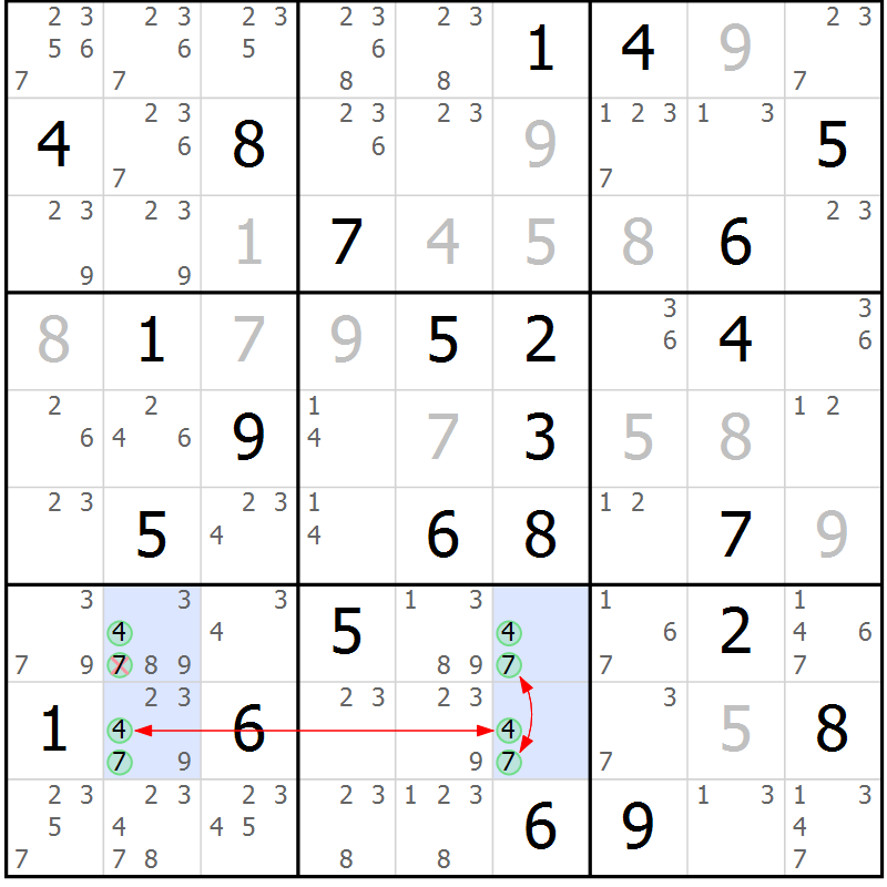 Position des candidats pour la solution de la Gr 62 page 65 du magazine de sudoku Maestro n° 097
