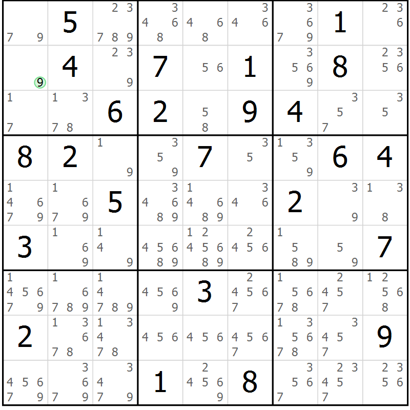 Position des candidats pour la solution de la Gr 63 page 66 du magazine de sudoku Maestro n° 097