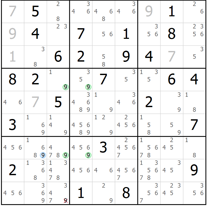 Position des candidats pour la solution de la Gr 63 page 66 du magazine de sudoku Maestro n° 097