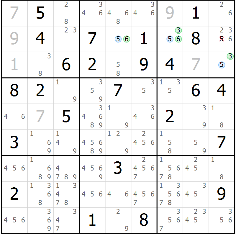 Position des candidats pour la solution de la Gr 63 page 66 du magazine de sudoku Maestro n° 097