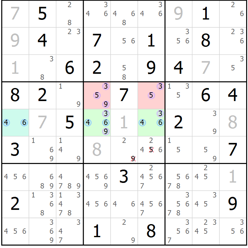 Position des candidats pour la solution de la Gr 63 page 66 du magazine de sudoku Maestro n° 097